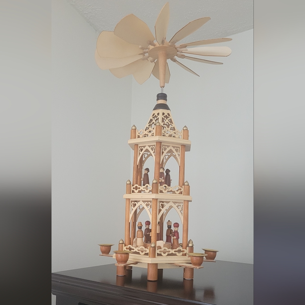 Wooden Nativity Pyramid with Candle Holders From Germany.